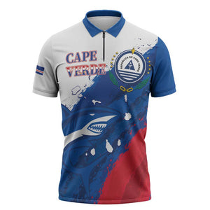 Cape Verde Football Custom Zipper Polo Shirt Tubaroes Azuis Glory World Cup