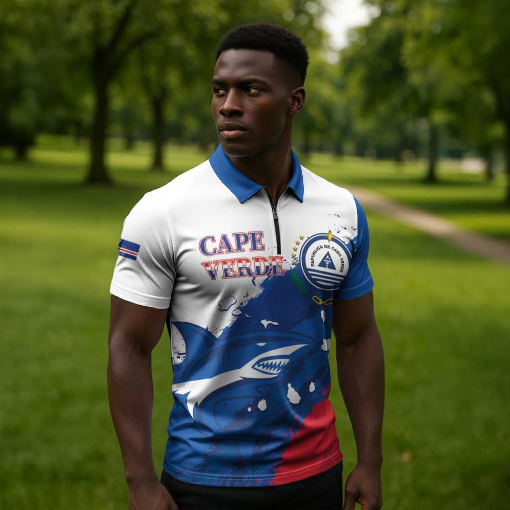 Cape Verde Football Custom Zipper Polo Shirt Tubaroes Azuis Glory World Cup