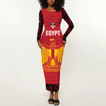 Custom Egypt Football Long Sleeve Bodycon Dress 2026 Go Pharaohs Ancient Egyptian Pattern - African Pride