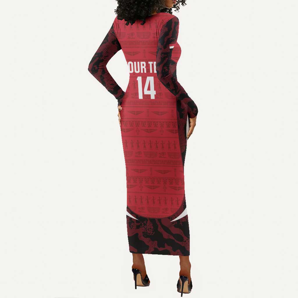 Custom Egypt Football Long Sleeve Bodycon Dress 2026 Go Pharaohs Ancient Egyptian Pattern - African Pride