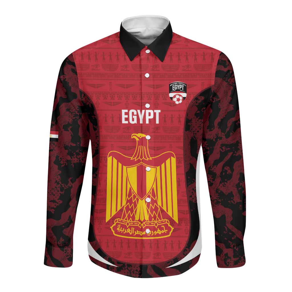 Custom Egypt Football Long Sleeve Button Shirt 2026 Go Pharaohs Ancient Egyptian Pattern - African Pride