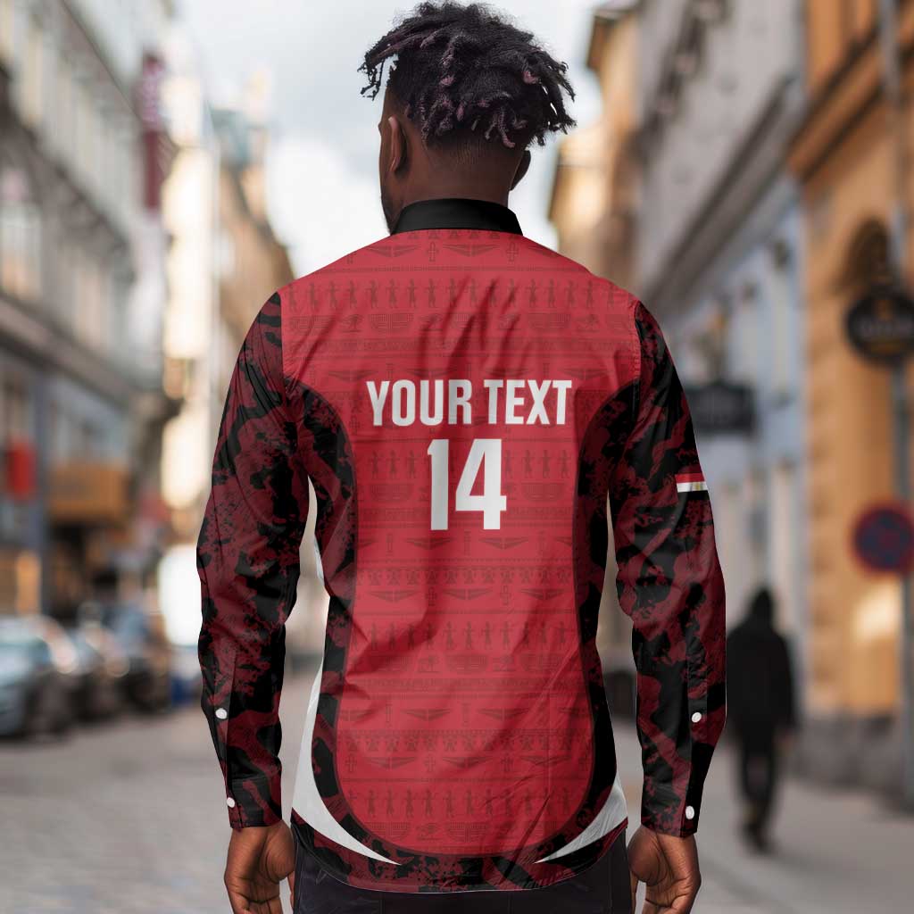 Custom Egypt Football Long Sleeve Button Shirt 2026 Go Pharaohs Ancient Egyptian Pattern - African Pride