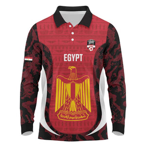 Custom Egypt Football Long Sleeve Polo Shirt 2026 Go Pharaohs Ancient Egyptian Pattern - African Pride