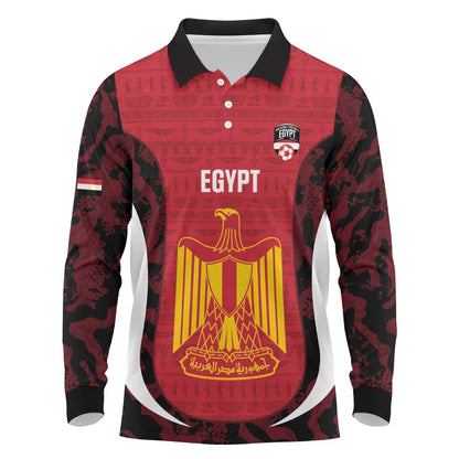 Custom Egypt Football Long Sleeve Polo Shirt 2026 Go Pharaohs Ancient Egyptian Pattern - African Pride