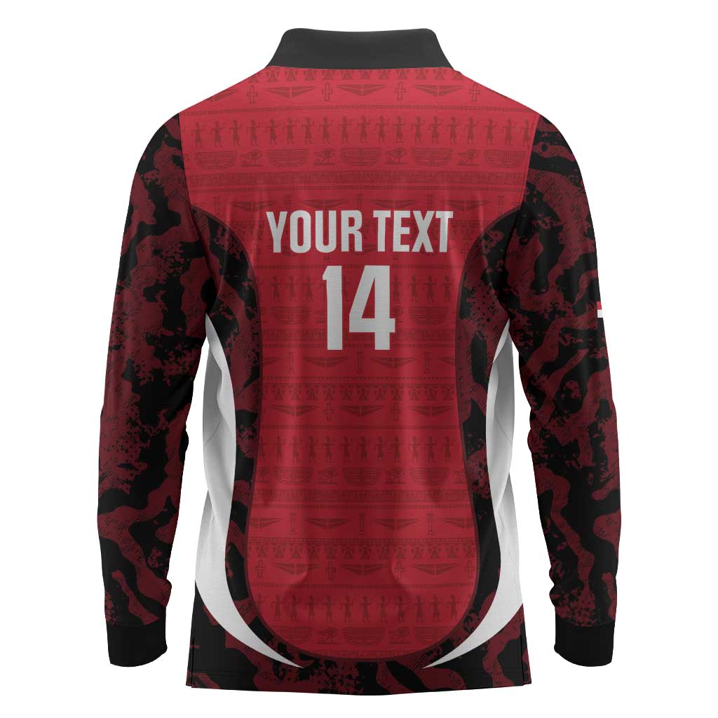 Custom Egypt Football Long Sleeve Polo Shirt 2026 Go Pharaohs Ancient Egyptian Pattern - African Pride