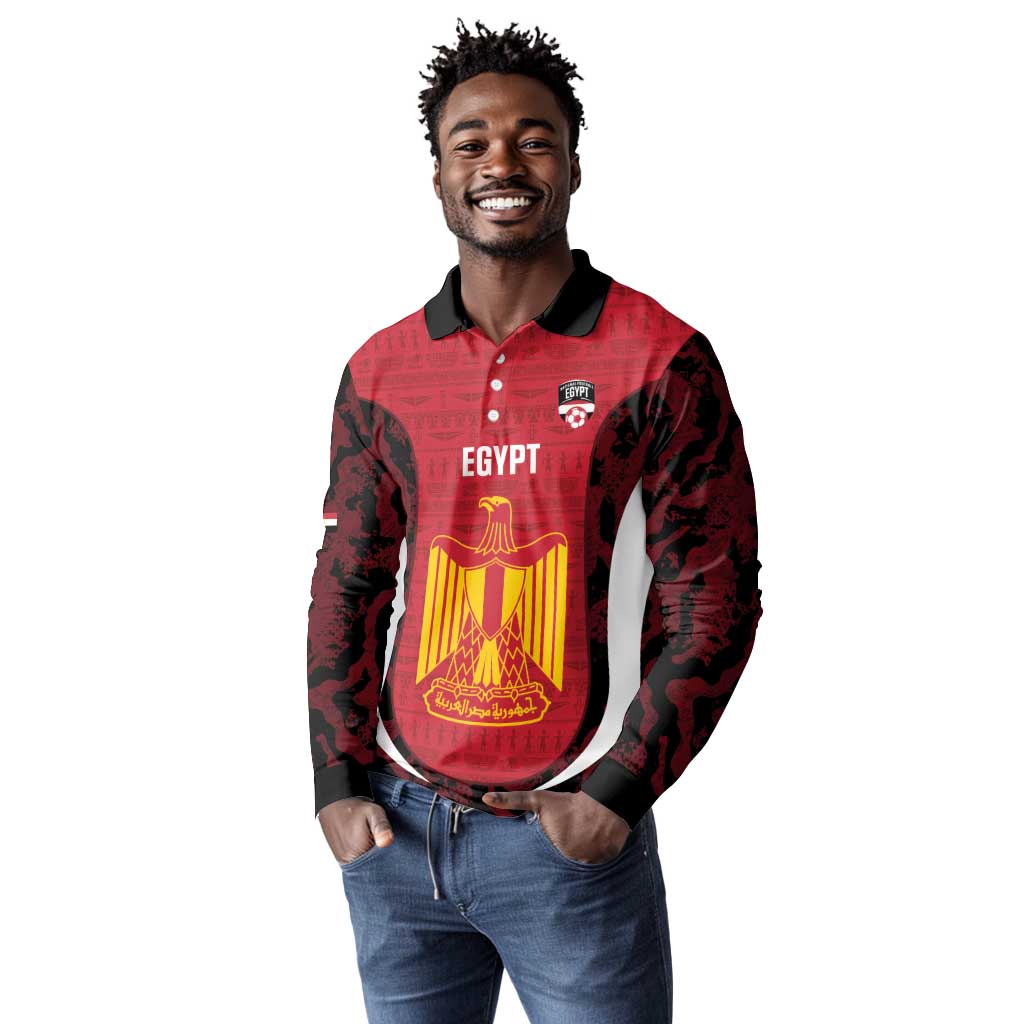 Custom Egypt Football Long Sleeve Polo Shirt 2026 Go Pharaohs Ancient Egyptian Pattern - African Pride