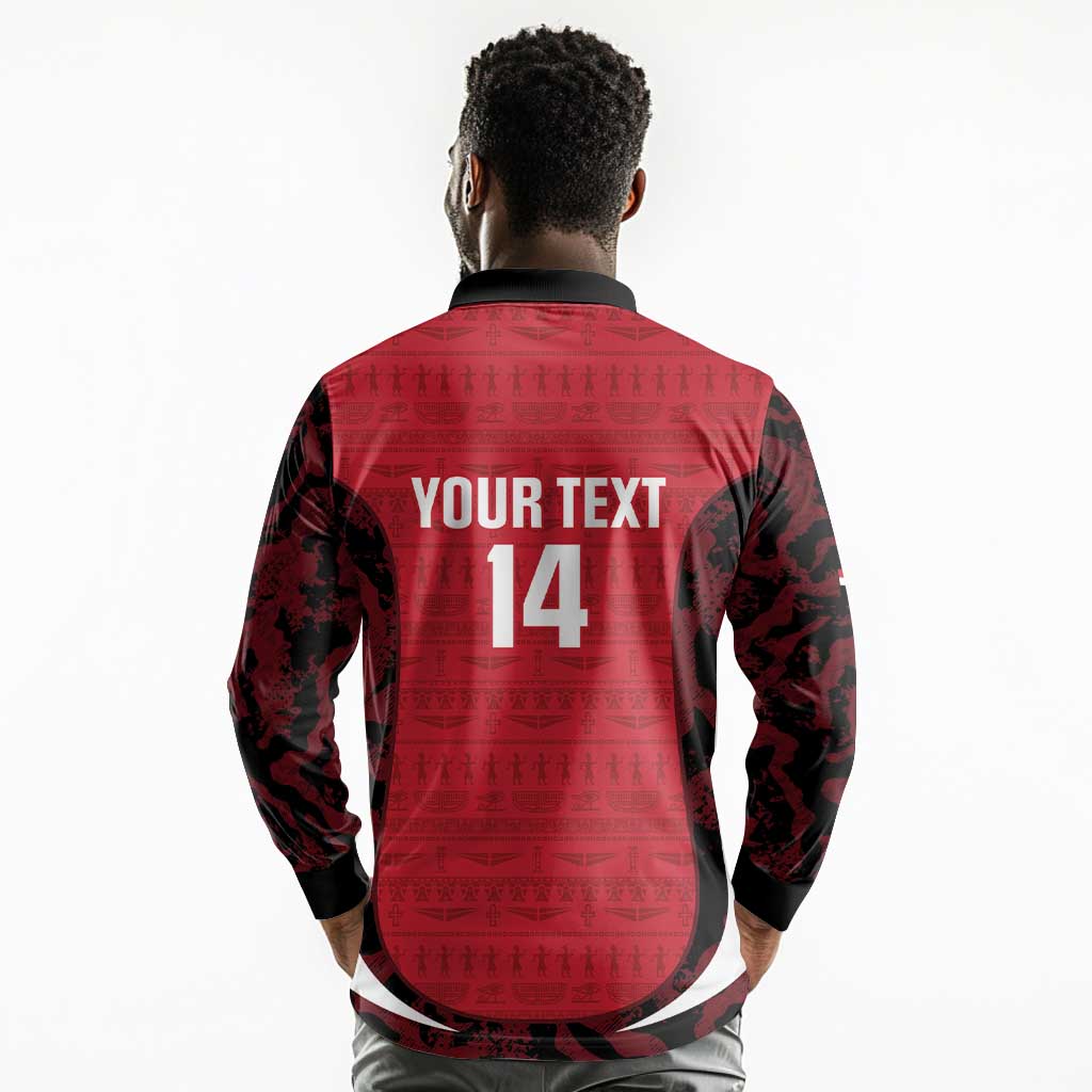 Custom Egypt Football Long Sleeve Polo Shirt 2026 Go Pharaohs Ancient Egyptian Pattern - African Pride