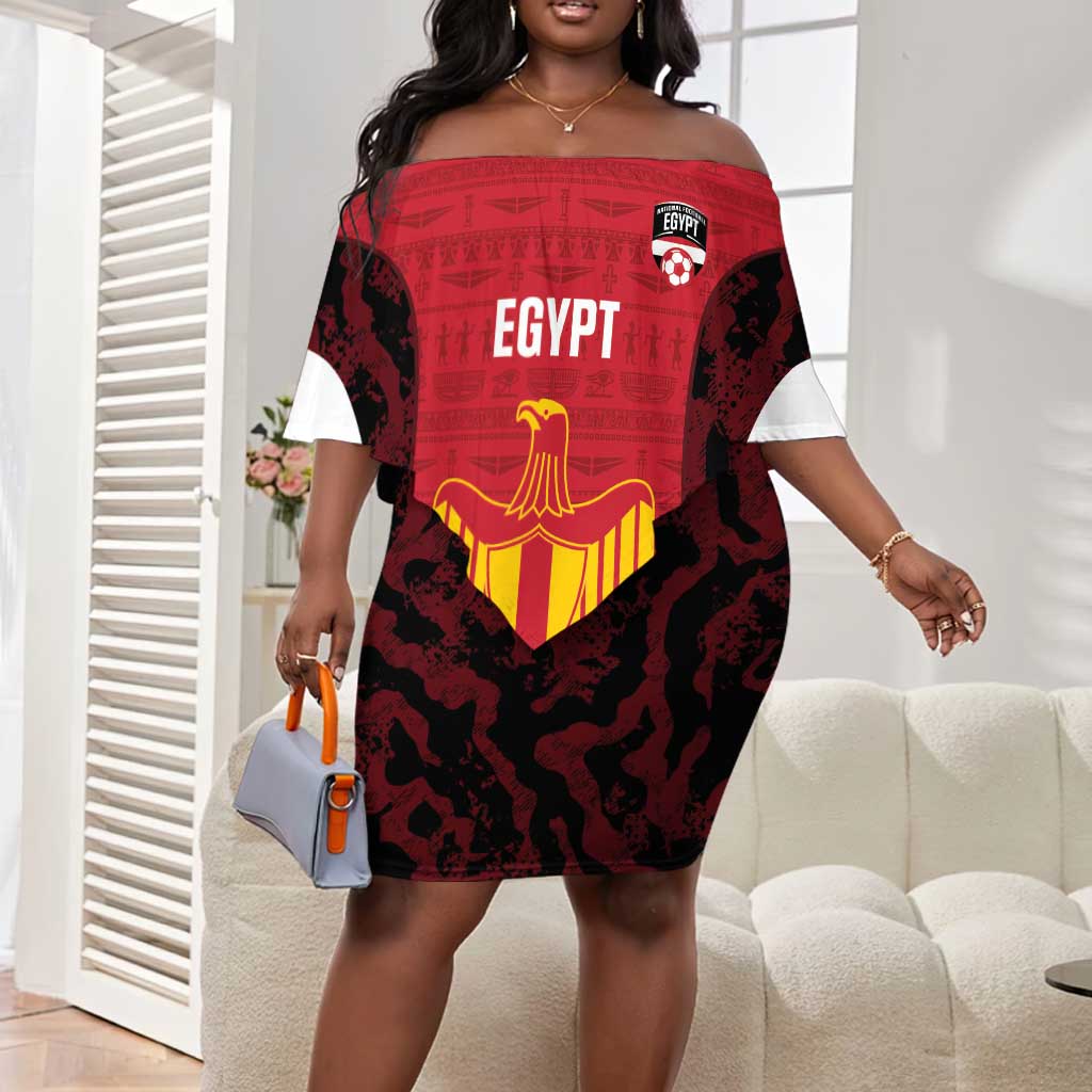 Custom Egypt Football Off Shoulder Short Dress 2026 Go Pharaohs Ancient Egyptian Pattern - African Pride