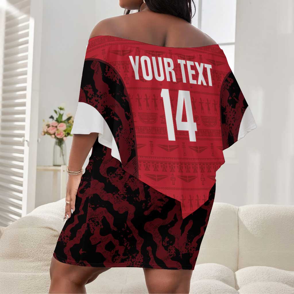 Custom Egypt Football Off Shoulder Short Dress 2026 Go Pharaohs Ancient Egyptian Pattern - African Pride