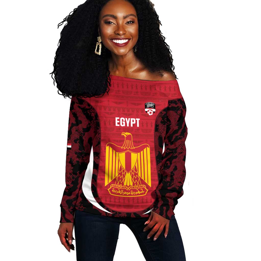 Custom Egypt Football Off Shoulder Sweater 2026 Go Pharaohs Ancient Egyptian Pattern - African Pride