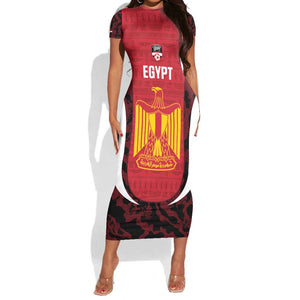 Custom Egypt Football Short Sleeve Bodycon Dress 2026 Go Pharaohs Ancient Egyptian Pattern - African Pride