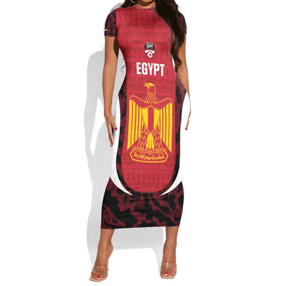 Custom Egypt Football Short Sleeve Bodycon Dress 2026 Go Pharaohs Ancient Egyptian Pattern - African Pride