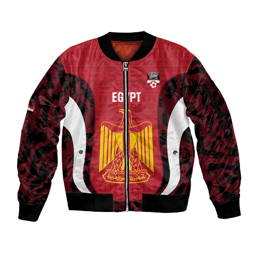 Custom Egypt Football Sleeve Zip Bomber Jacket 2026 Go Pharaohs Ancient Egyptian Pattern - African Pride