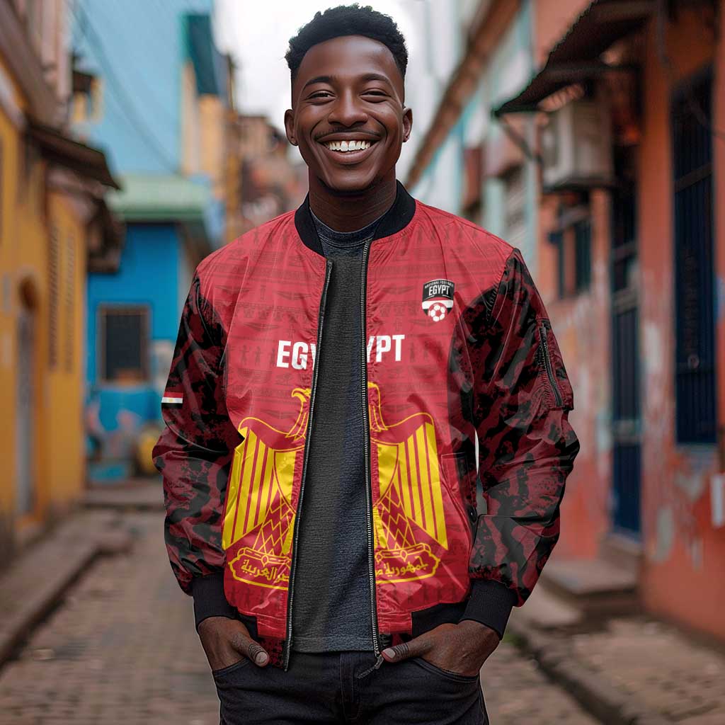 Custom Egypt Football Sleeve Zip Bomber Jacket 2026 Go Pharaohs Ancient Egyptian Pattern - African Pride