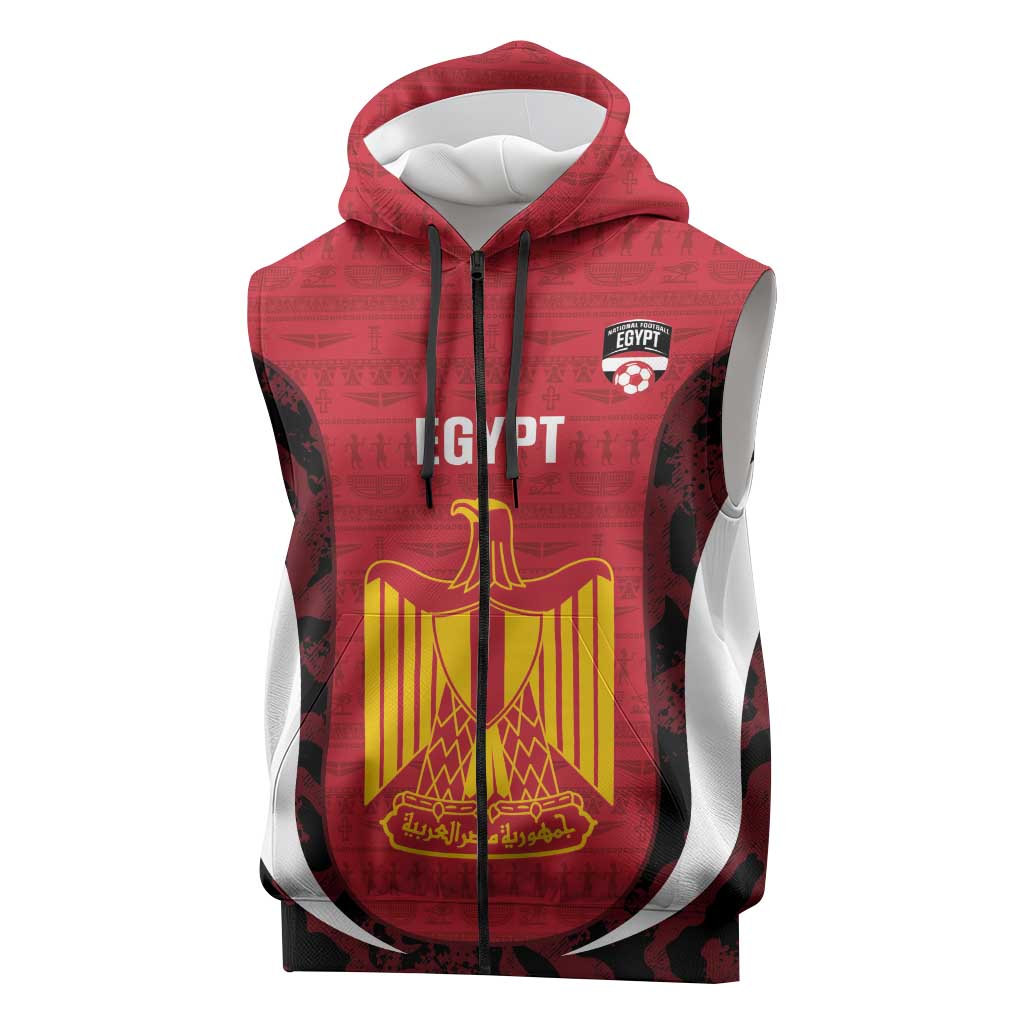 Custom Egypt Football Sleeveless Zip Hoodie 2026 Go Pharaohs Ancient Egyptian Pattern - African Pride