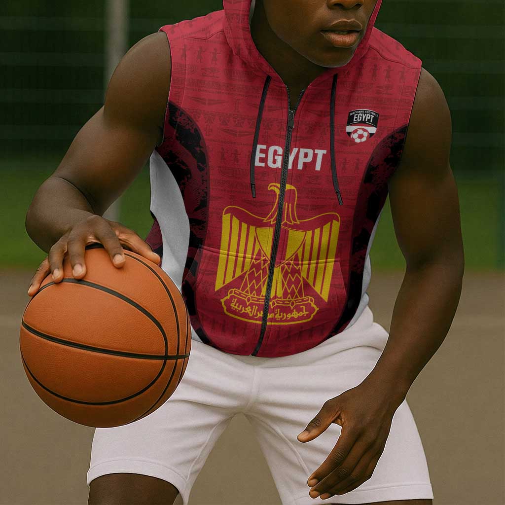 Custom Egypt Football Sleeveless Zip Hoodie 2026 Go Pharaohs Ancient Egyptian Pattern - African Pride