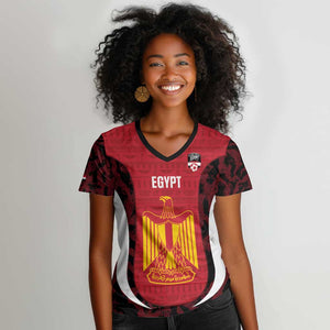 Custom Egypt Football Women V-Neck T-Shirt 2026 Go Pharaohs Ancient Egyptian Pattern - African Pride