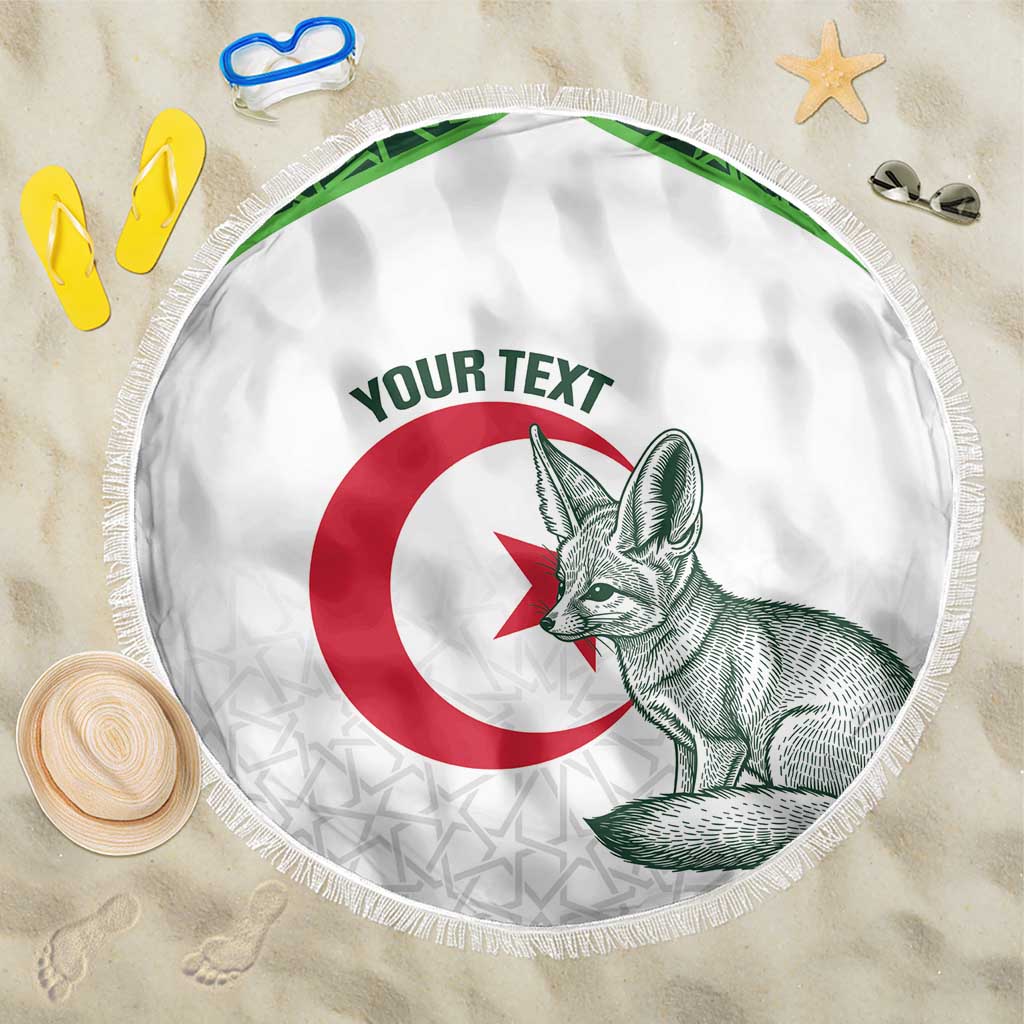 Custom Algeria Football Beach Blanket 2026 Go Greens Fennec With Islamic Pattern - African Pride