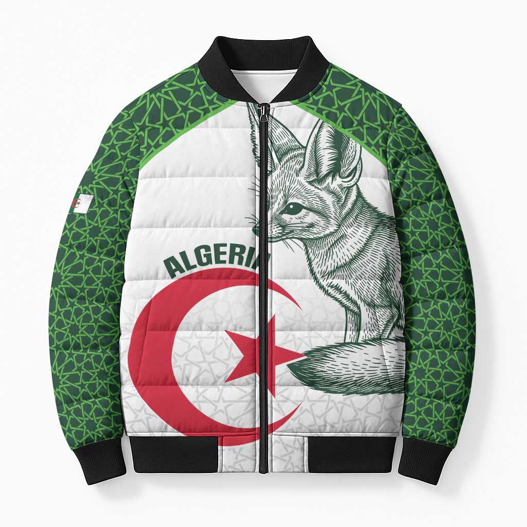 Custom Algeria Football Bomber Puffer Jacket 2026 Go Greens Fennec With Islamic Pattern - African Pride