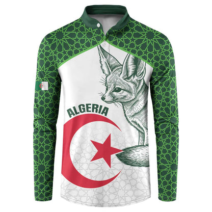 Custom Algeria Football Button Sweatshirt 2026 Go Greens Fennec With Islamic Pattern