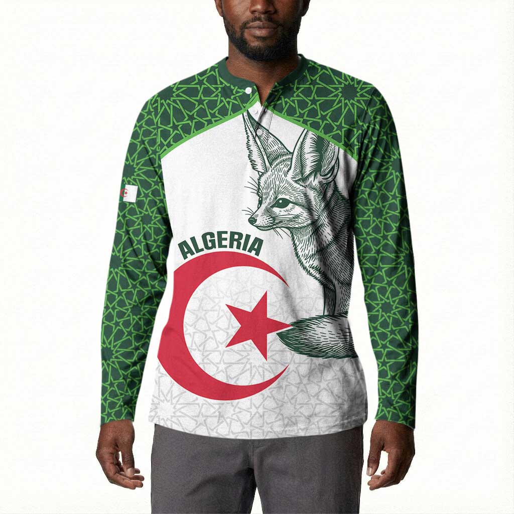 Custom Algeria Football Button Sweatshirt 2026 Go Greens Fennec With Islamic Pattern