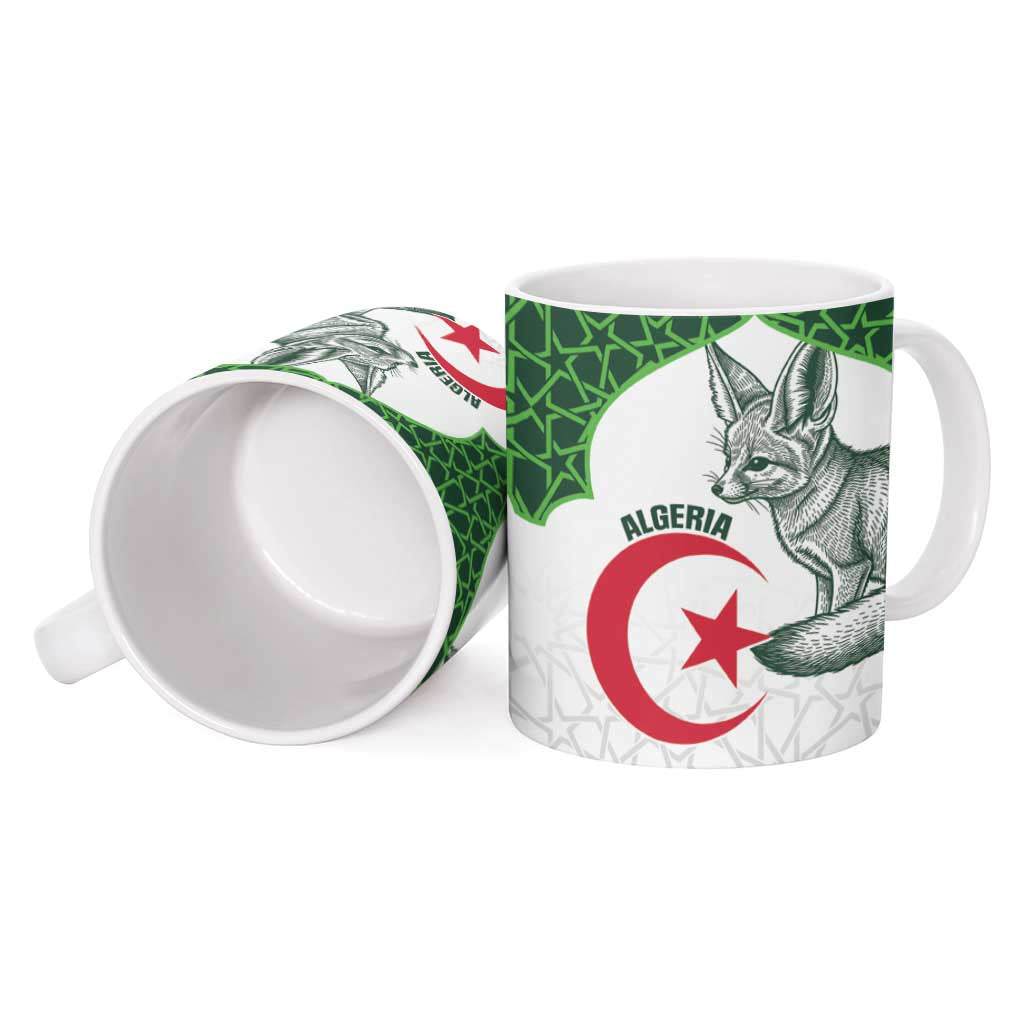Custom Algeria Football Ceramic Mug 2026 Go Greens Fennec With Islamic Pattern - African Pride