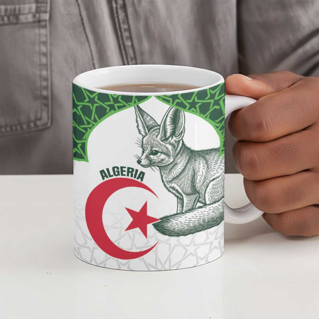 Custom Algeria Football Ceramic Mug 2026 Go Greens Fennec With Islamic Pattern - African Pride