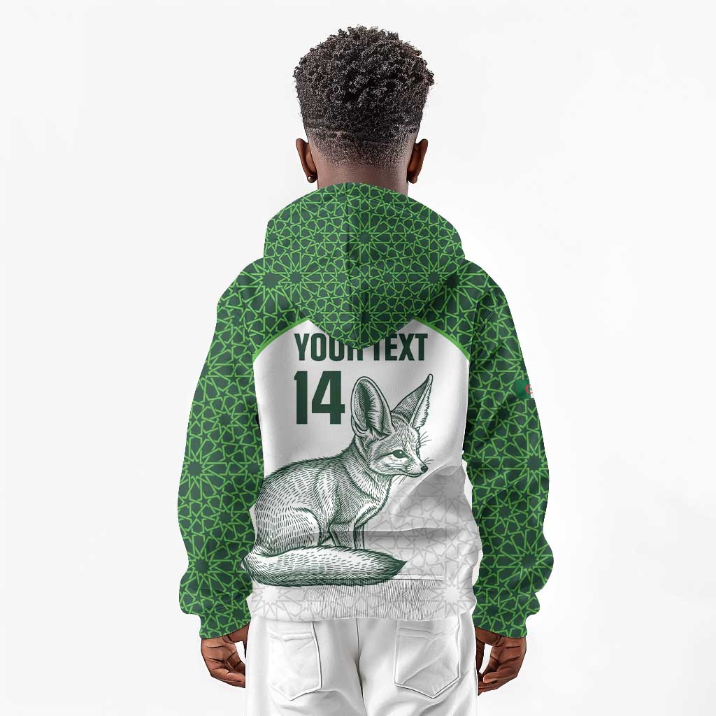 Custom Algeria Football Kid Hoodie 2026 Go Greens Fennec With Islamic Pattern - African Pride