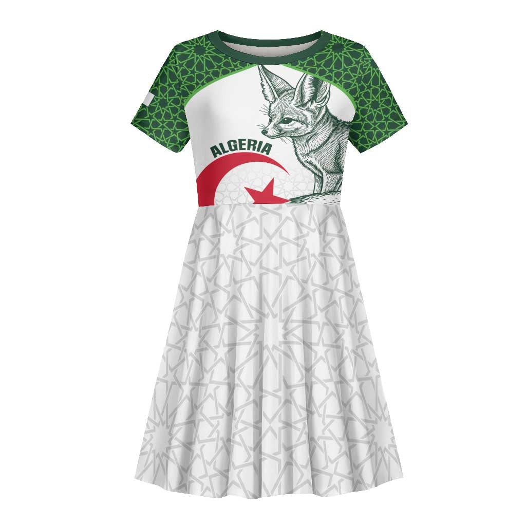 Custom Algeria Football Kid Short Sleeve Dress 2026 Go Greens Fennec With Islamic Pattern LT14