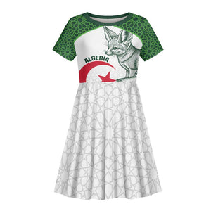 Custom Algeria Football Kid Short Sleeve Dress 2026 Go Greens Fennec With Islamic Pattern - African Pride