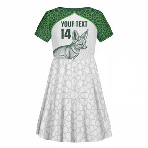 Custom Algeria Football Kid Short Sleeve Dress 2026 Go Greens Fennec With Islamic Pattern - African Pride