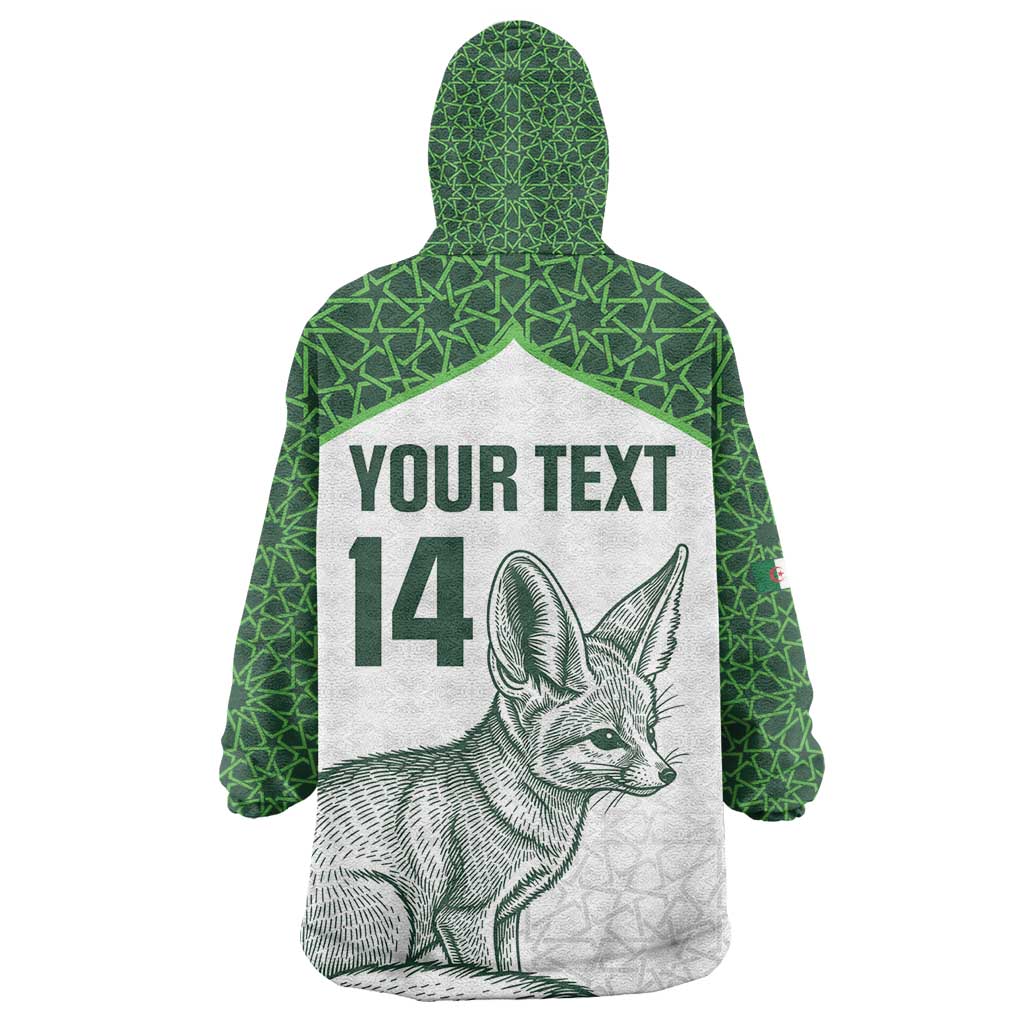 Custom Algeria Football Kid Wearable Blanket Hoodie 2026 Go Greens Fennec With Islamic Pattern - African Pride