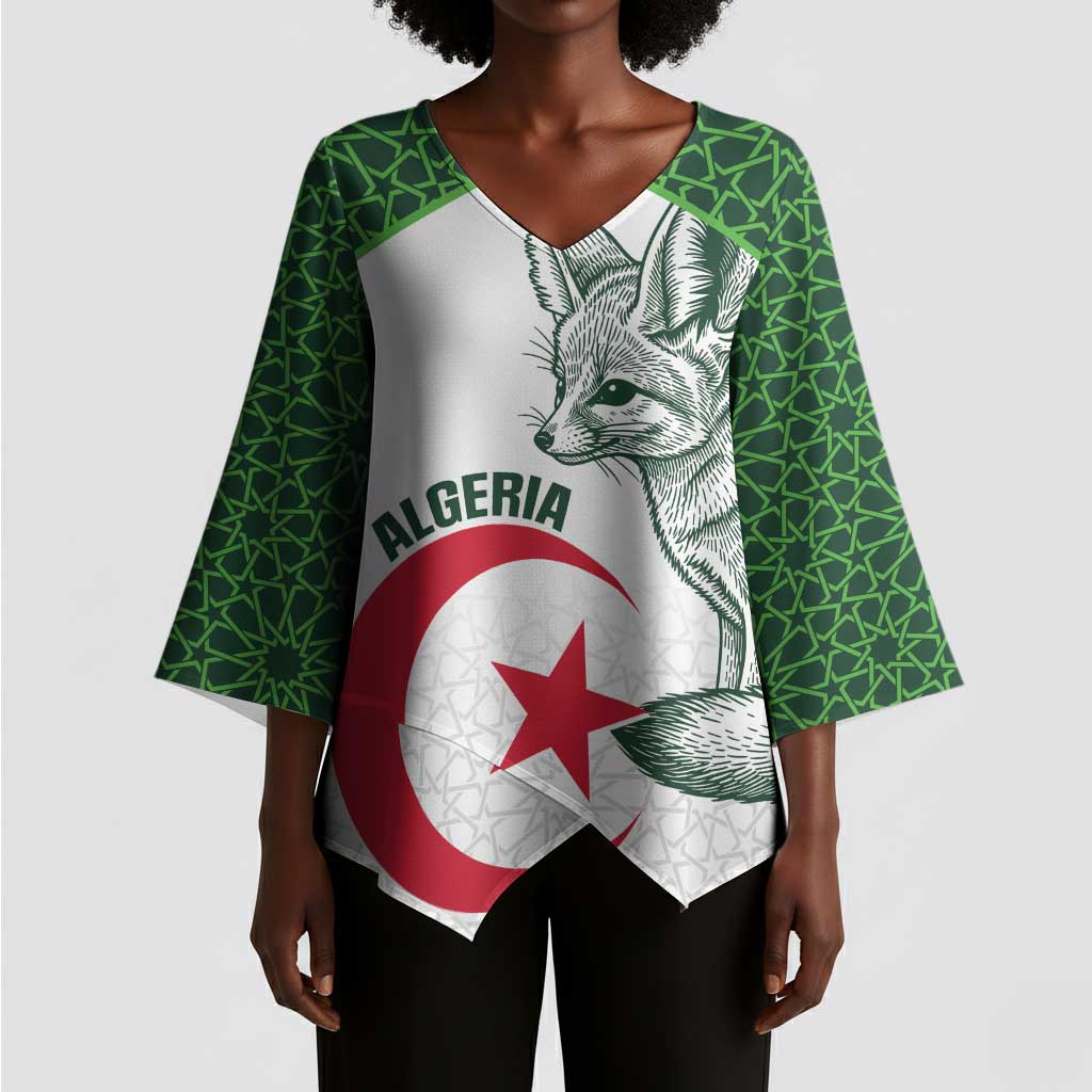 Custom Algeria Football Kimono Sleeve Blouse 2026 Go Greens Fennec With Islamic Pattern - African Pride
