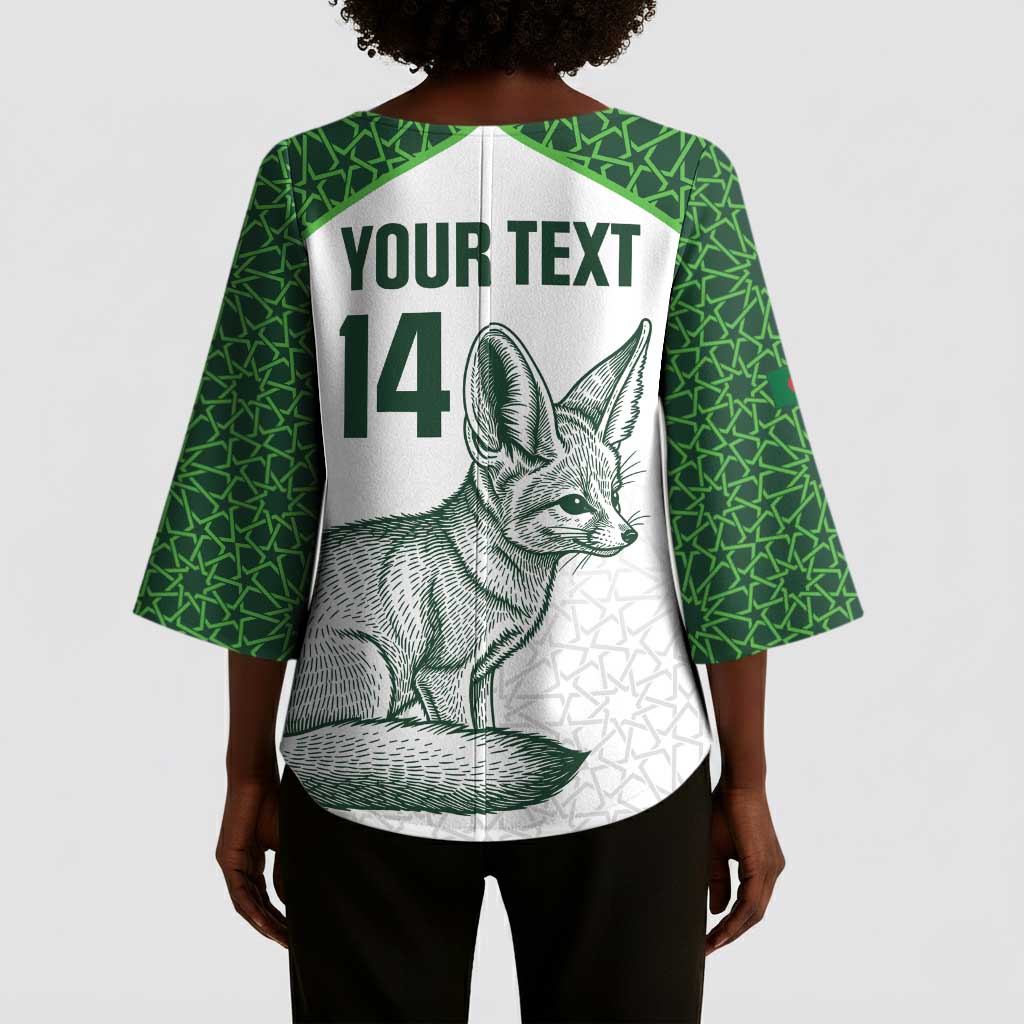 Custom Algeria Football Kimono Sleeve Blouse 2026 Go Greens Fennec With Islamic Pattern - African Pride