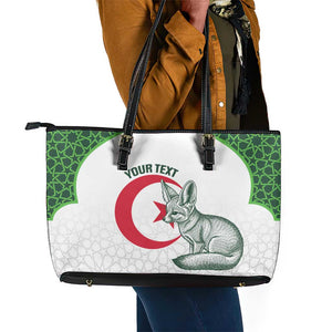 Custom Algeria Football Leather Tote Bag 2026 Go Greens Fennec With Islamic Pattern - African Pride