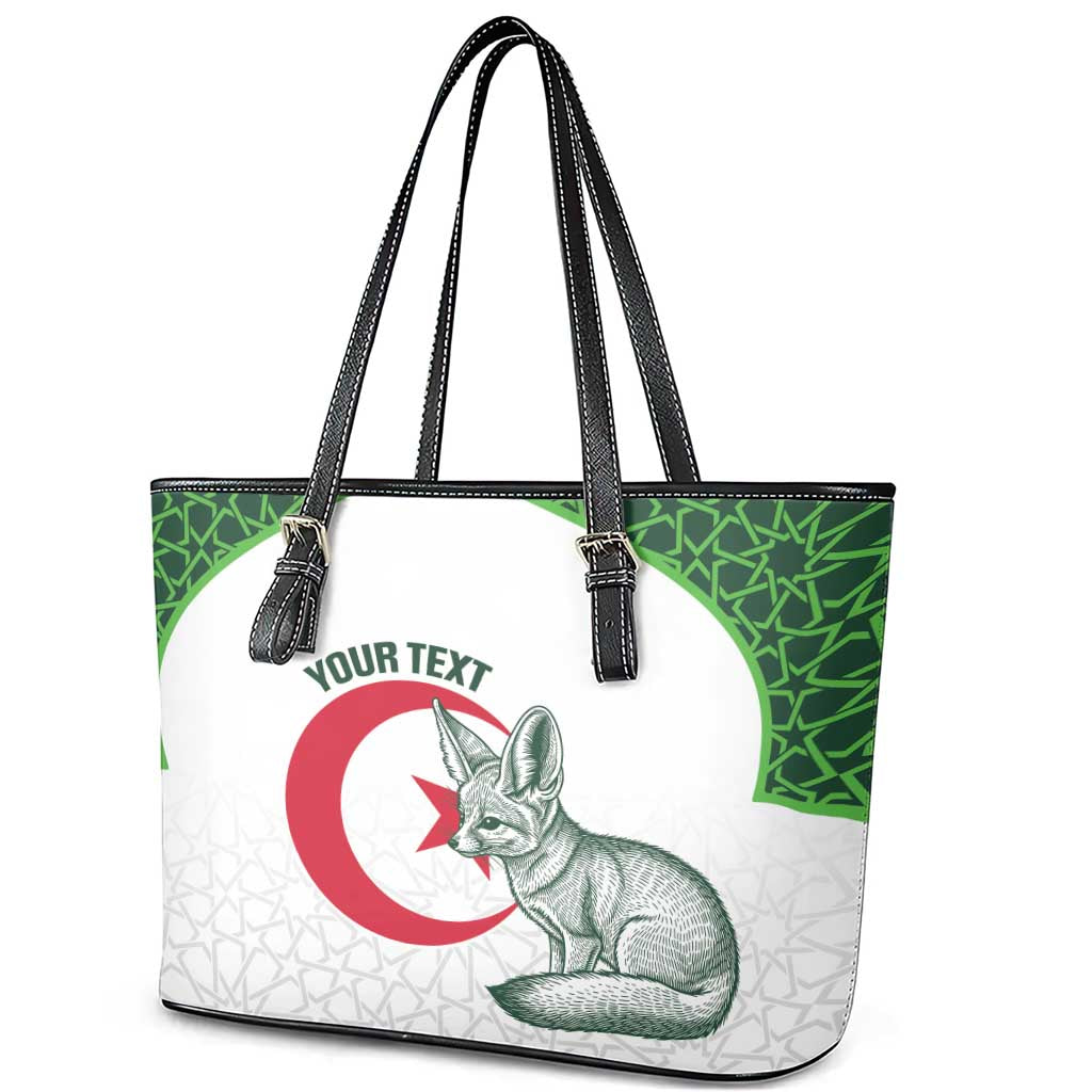 Custom Algeria Football Leather Tote Bag 2026 Go Greens Fennec With Islamic Pattern - African Pride