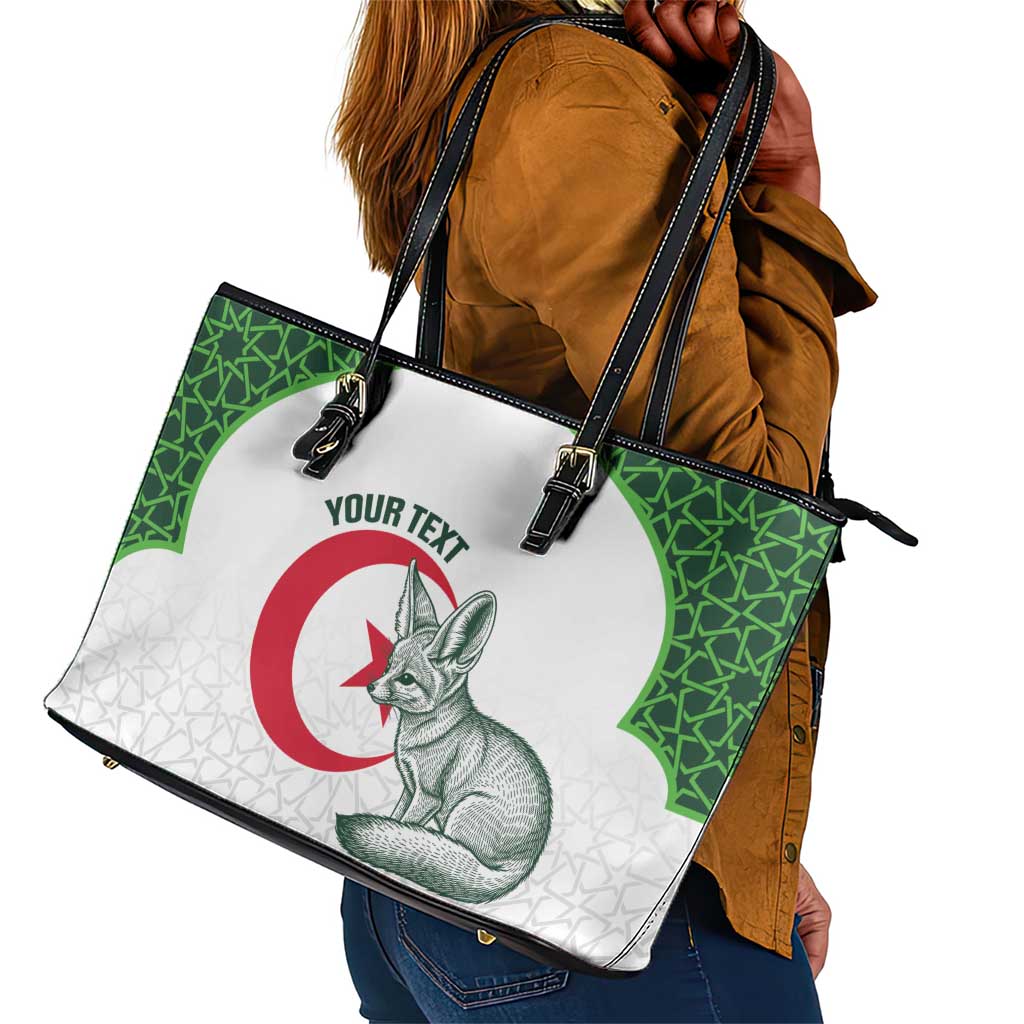 Custom Algeria Football Leather Tote Bag 2026 Go Greens Fennec With Islamic Pattern - African Pride