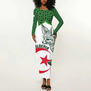 Custom Algeria Football Long Sleeve Bodycon Dress 2026 Go Greens Fennec With Islamic Pattern - African Pride