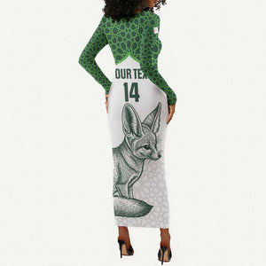 Custom Algeria Football Long Sleeve Bodycon Dress 2026 Go Greens Fennec With Islamic Pattern - African Pride