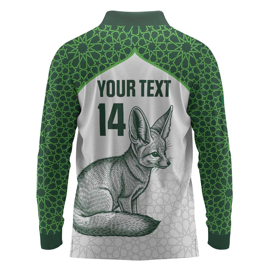 Custom Algeria Football Long Sleeve Polo Shirt 2026 Go Greens Fennec With Islamic Pattern - African Pride