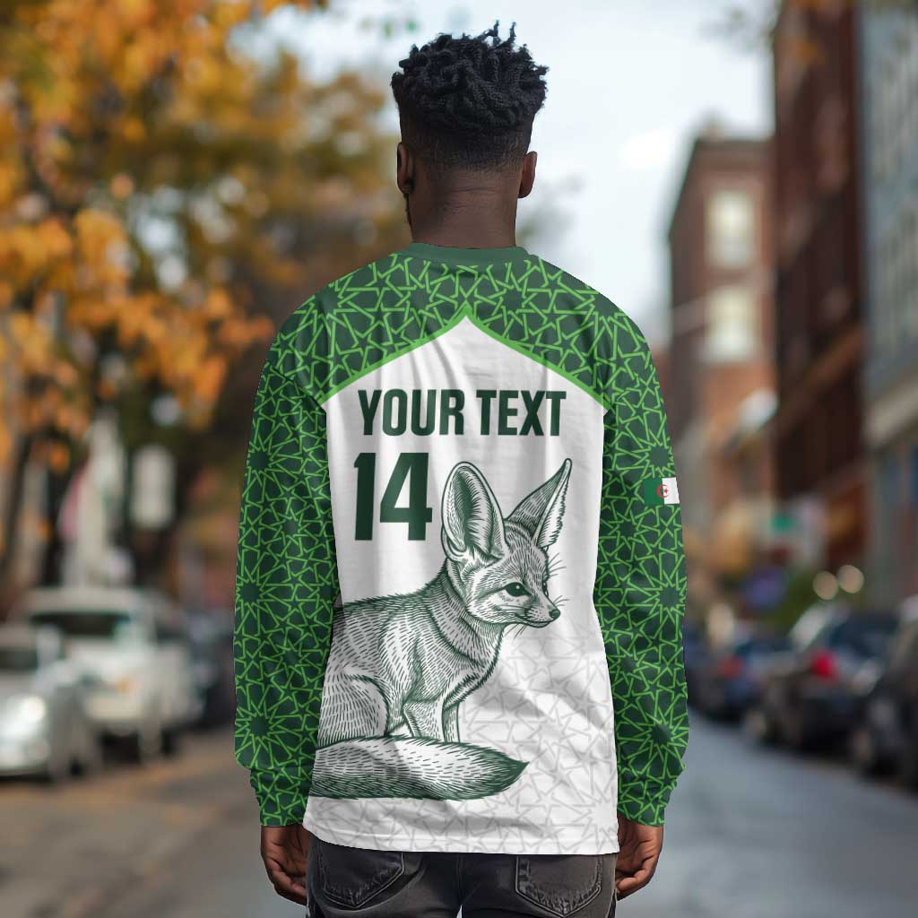 Custom Algeria Football Long Sleeve Shirt 2026 Go Greens Fennec With Islamic Pattern - African Pride