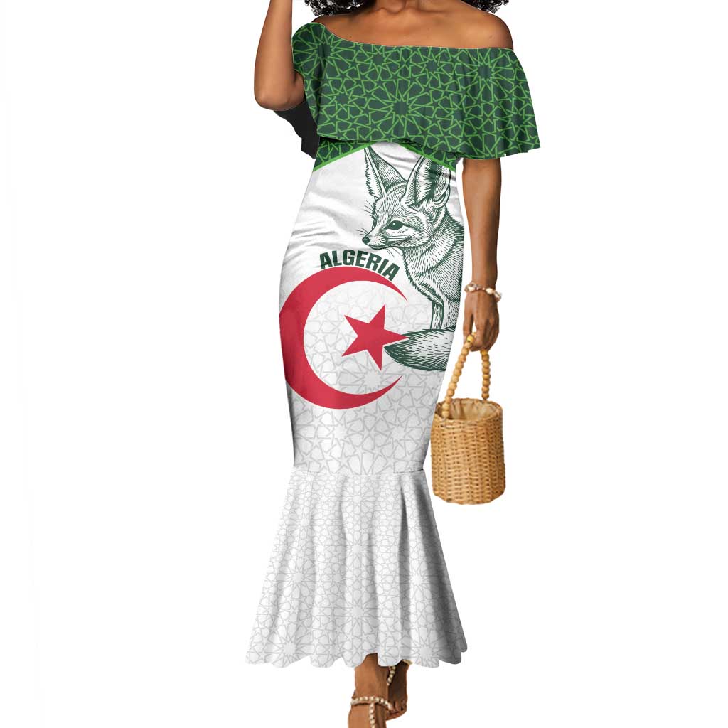 Custom Algeria Football Mermaid Dress 2026 Go Greens Fennec With Islamic Pattern - African Pride