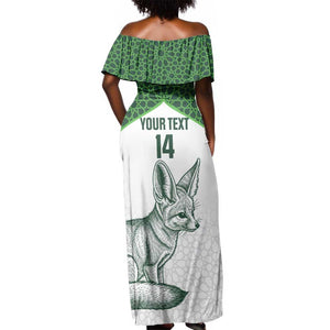 Custom Algeria Football Off Shoulder Maxi Dress 2026 Go Greens Fennec With Islamic Pattern - African Pride