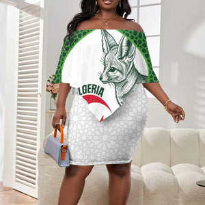 Custom Algeria Football Off Shoulder Short Dress 2026 Go Greens Fennec With Islamic Pattern - African Pride