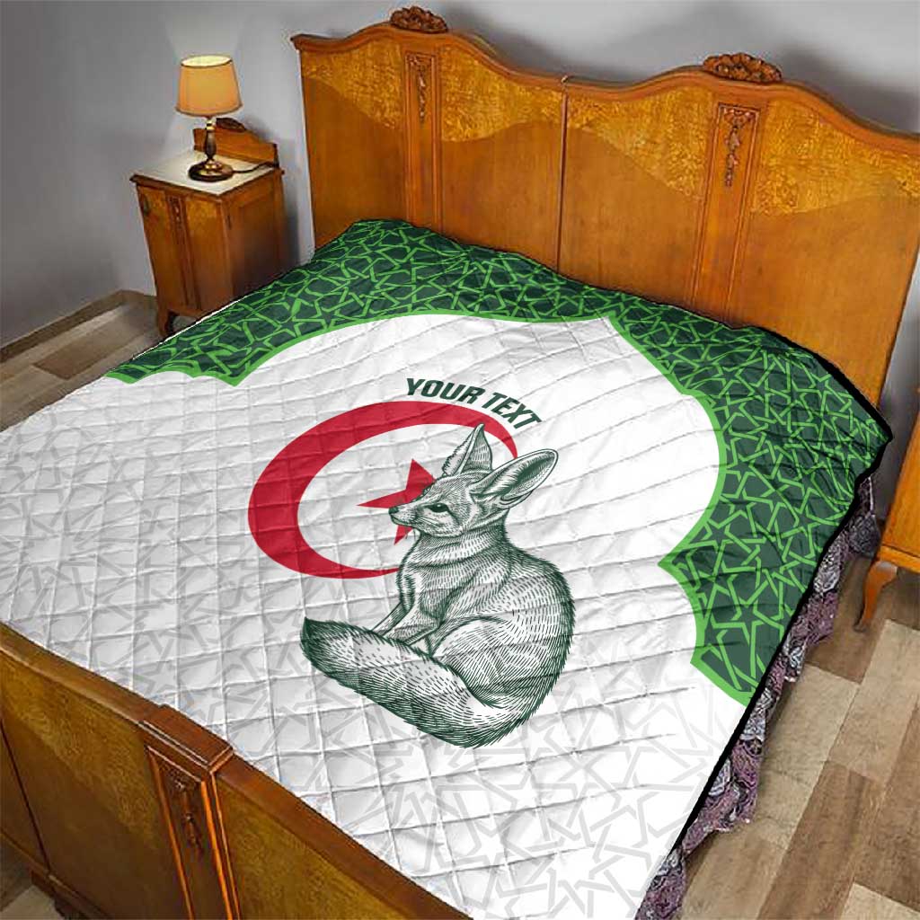 Custom Algeria Football Quilt 2026 Go Greens Fennec With Islamic Pattern - African Pride