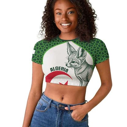 Custom Algeria Football Raglan Cropped T shirt 2026 Go Greens Fennec With Islamic Pattern LT14