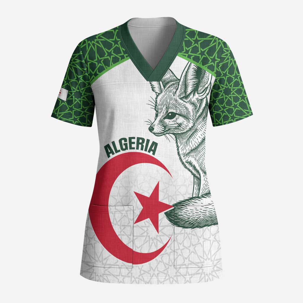 Custom Algeria Football Scrub Top 2026 Go Greens Fennec With Islamic Pattern - African Pride