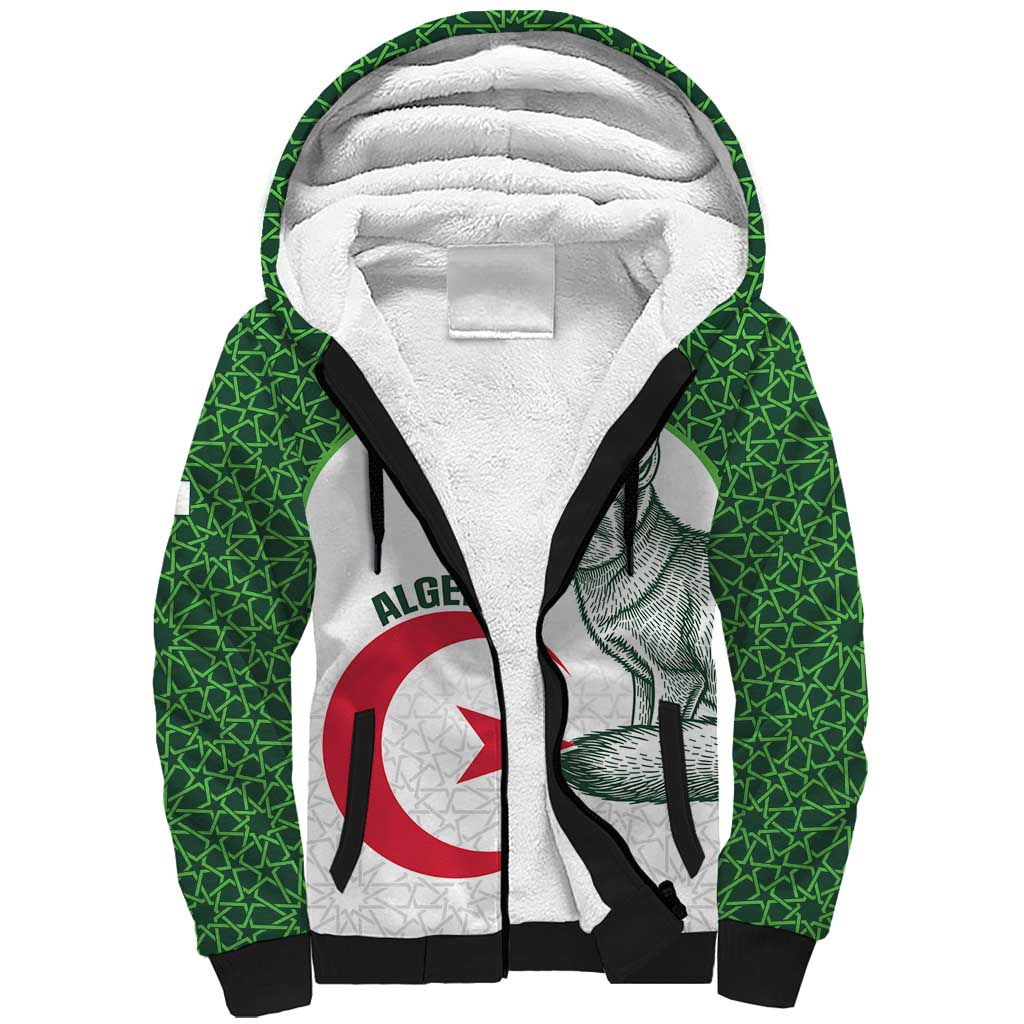 Custom Algeria Football Sherpa Hoodie 2026 Go Greens Fennec With Islamic Pattern - African Pride