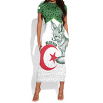 Custom Algeria Football Short Sleeve Bodycon Dress 2026 Go Greens Fennec With Islamic Pattern LT14