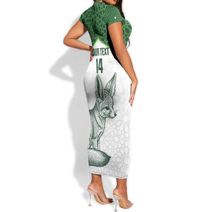 Custom Algeria Football Short Sleeve Bodycon Dress 2026 Go Greens Fennec With Islamic Pattern - African Pride